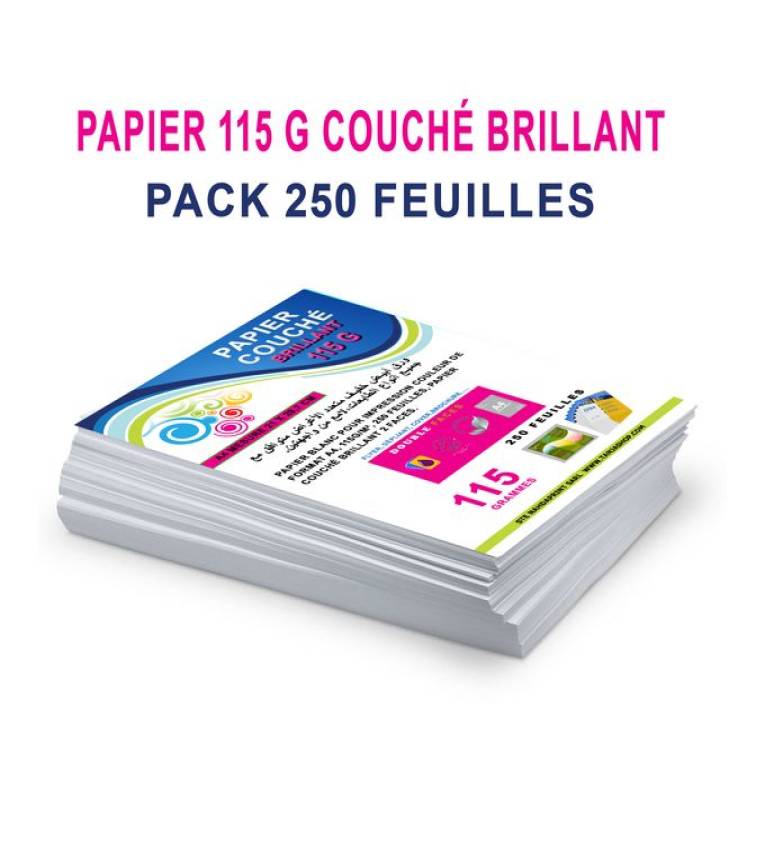 Papier Flyers A4 couché Brillant glossy 115g Pack 250 Feuilles